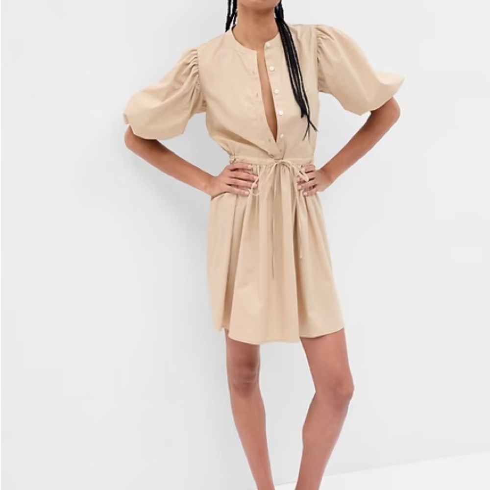 Elegant Tan Puff Sleeve Dress